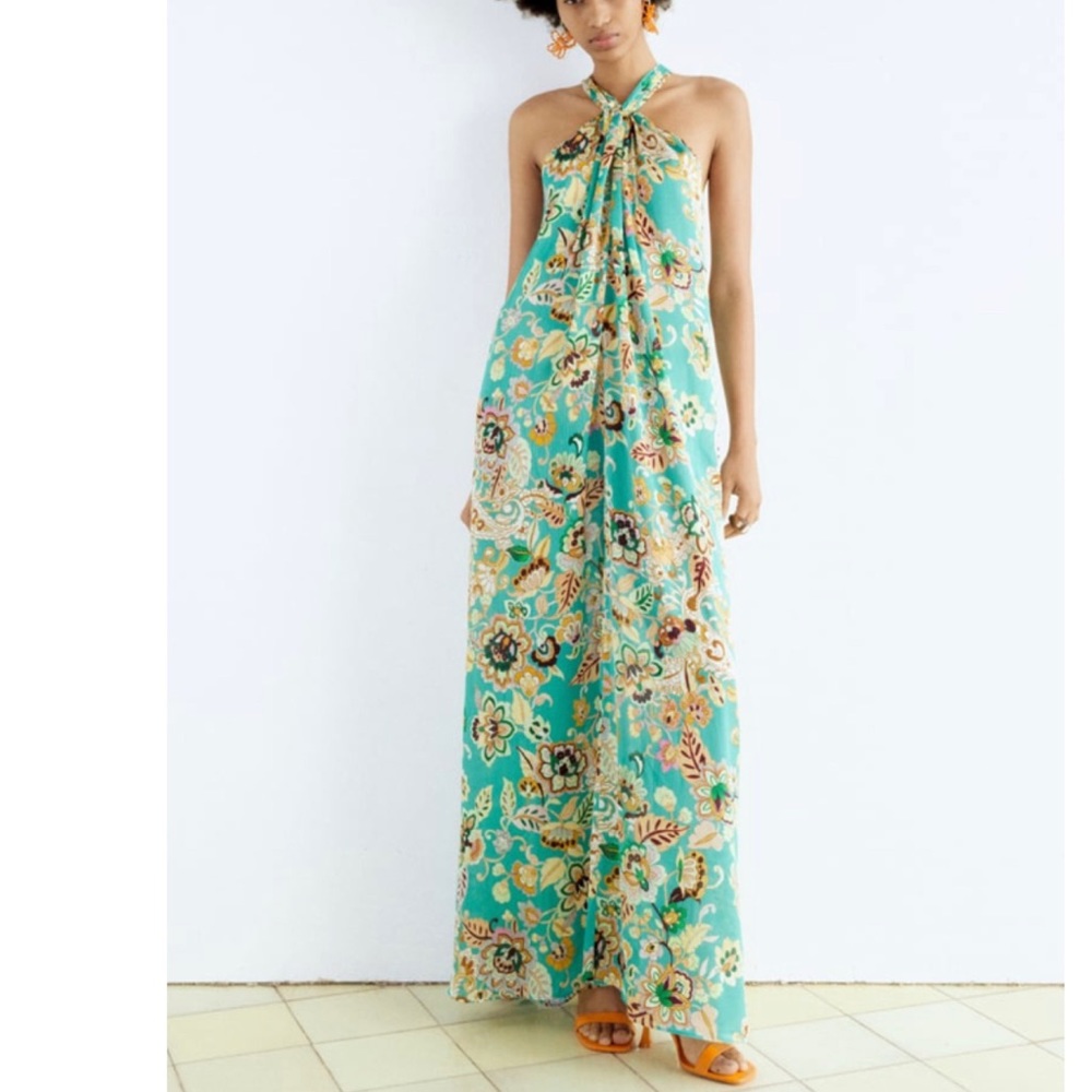 Zara Floral Print Halter Maxi Dress/Pant suit